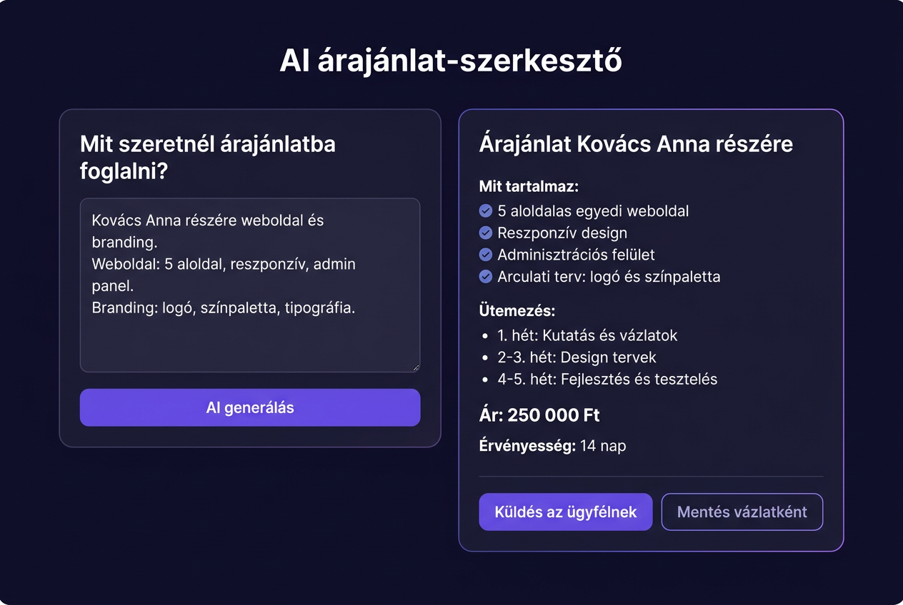 AI árajánlat-szerkesztő képernyőkép