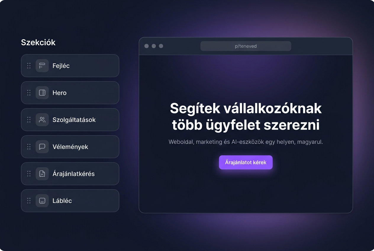 Értékesítő oldal builder képernyőkép